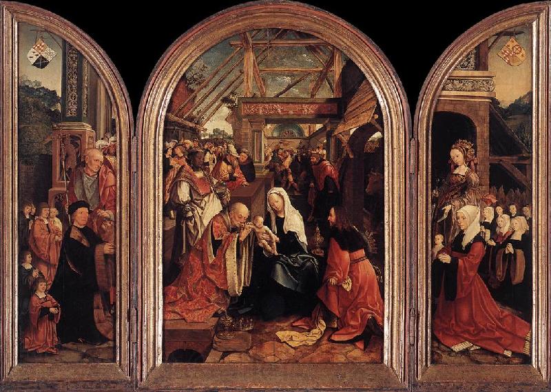 CORNELISZ VAN OOSTSANEN, Jacob Triptych of the Adoration of the Magi fd Norge oil painting art